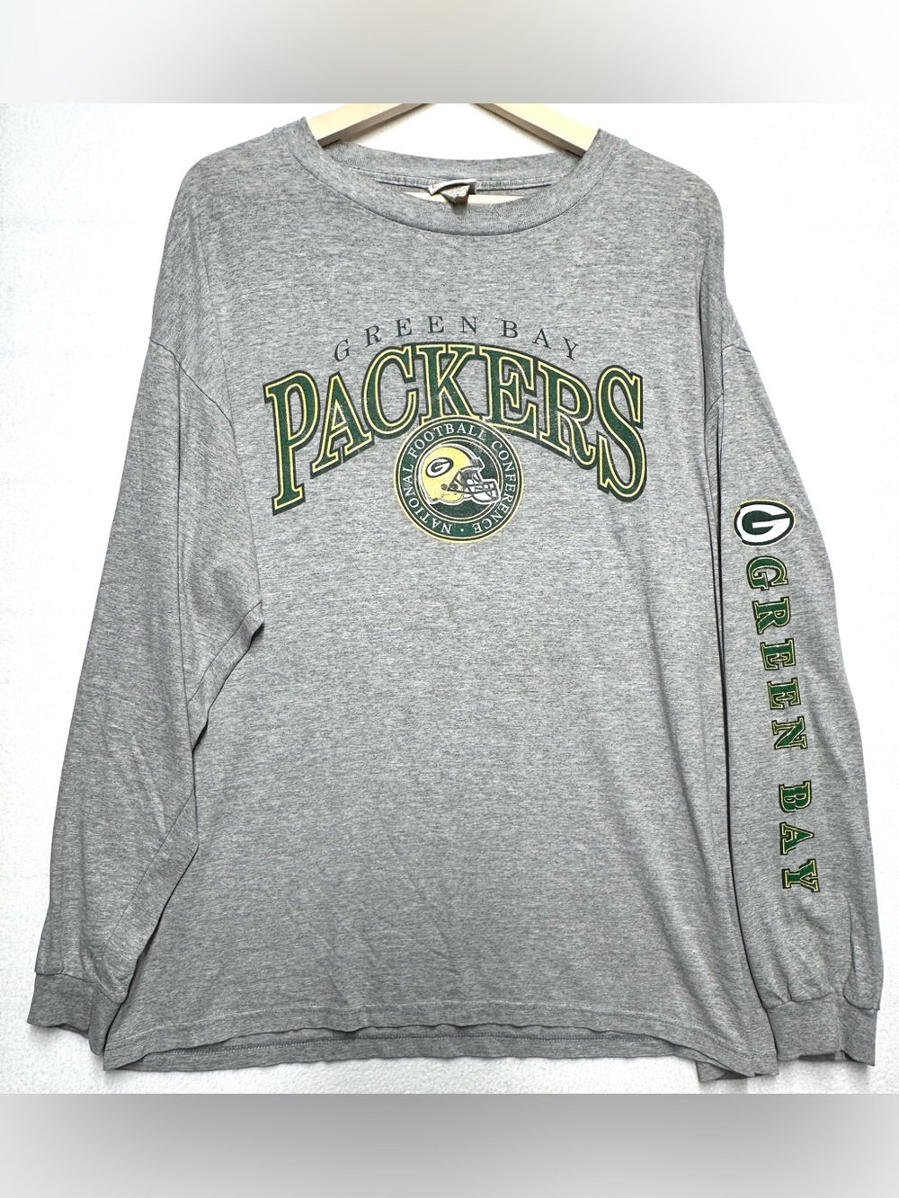 Vintage 2003 Green Bay Packers NFL Long Sleeve Shirt Gray XL Logo Sleeve
